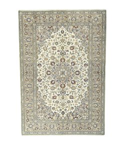 Full view of 2000s Kashan rug from Iran / Persia, 297 × 205 cm in Beige tones