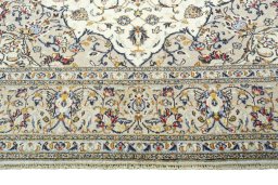 Full view of 2000s Kashan rug from Iran / Persia, 297 × 205 cm in Beige tones