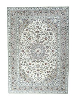 Full view of 2000s Kashan rug from Iran / Persia, 355 × 252 cm in Beige tones