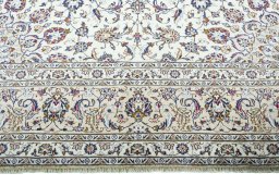 Full view of 2000s Kashan rug from Iran / Persia, 412 × 295 cm in Beige tones