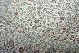Close-up detail of 2000s Kashan rug from Iran / Persia showing Wool weave