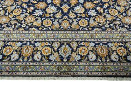 Full view of 2000s Kashan rug from Iran / Persia, 390 × 296 cm in Blue tones