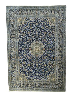 Full view of 2000s Kashan rug from Iran / Persia, 428 × 295 cm in Blue tones