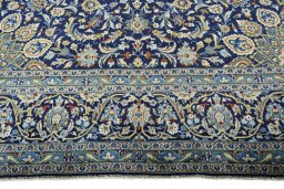 Full view of 2000s Kashan rug from Iran / Persia, 428 × 295 cm in Blue tones