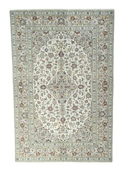 Full view of 2000s Kashan rug from Iran / Persia, 300 × 198 cm in Beige tones
