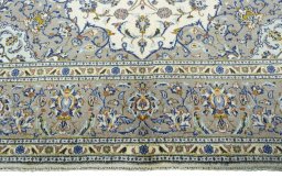 Full view of 2000s Kashan rug from Iran / Persia, 313 × 205 cm in Beige tones