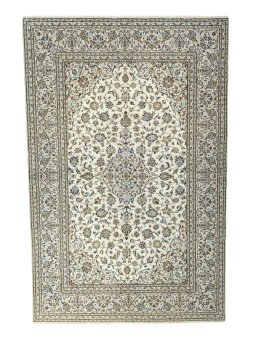 Full view of 2000s Kashan rug from Iran / Persia, 306 × 200 cm in Beige tones