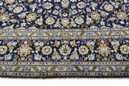 Full view of 2000s Kashan rug from Iran / Persia, 406 × 285 cm in Blue tones