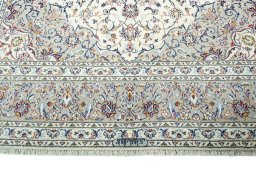 Full view of 2000s Kashan rug from Iran / Persia, 358 × 249 cm in Beige tones