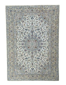 Full view of 2000s Kashan rug from Iran / Persia, 365 × 255 cm in Beige tones