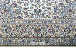 Full view of 2000s Kashan rug from Iran / Persia, 365 × 255 cm in Beige tones