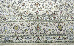 Full view of 2000s Kashan rug from Iran / Persia, 412 × 303 cm in Beige tones