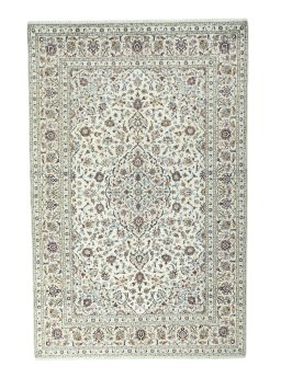 Full view of 2000s Kashan rug from Iran / Persia, 302 × 197 cm in Beige tones