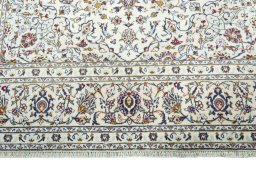 Full view of 2000s Kashan rug from Iran / Persia, 302 × 197 cm in Beige tones