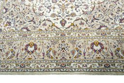 Full view of 2000s Kashan rug from Iran / Persia, 351 × 248 cm in Beige tones