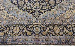 Full view of 2000s Kashan rug from Iran / Persia, 406 × 300 cm in Blue tones