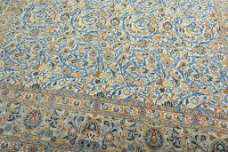 Close-up detail of 2000s Kashan rug from Iran / Persia showing Wool weave