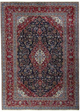 Full view of 2000s Kashan rug from Iran / Persia, 410 × 295 cm in Blue tones