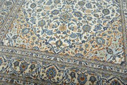 Close-up detail of 2000s Kashan rug from Iran / Persia showing Wool weave