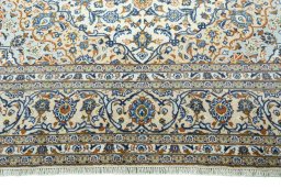 Full view of 2000s Kashan rug from Iran / Persia, 363 × 248 cm in Beige tones