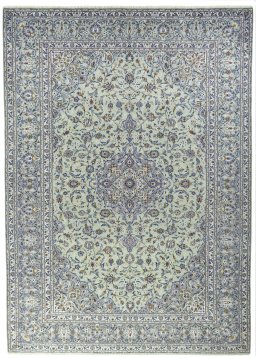 Full view of 2000s Kashan rug from Iran / Persia, 425 × 303 cm in Green tones