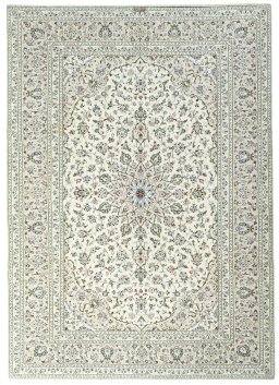 Full view of 2000s Kashan rug from Iran / Persia, 352 × 253 cm in Beige tones