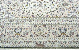 Full view of 2000s Kashan rug from Iran / Persia, 352 × 253 cm in Beige tones