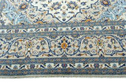 Full view of 2000s Kashan rug from Iran / Persia, 353 × 244 cm in Beige tones