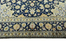 Full view of 2000s Kashan rug from Iran / Persia, 385 × 264 cm in Blue tones