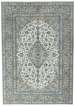 Full view of 2000s Kashan rug from Iran / Persia, 351 × 250 cm in Beige tones