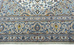 Full view of 2000s Kashan rug from Iran / Persia, 351 × 250 cm in Beige tones