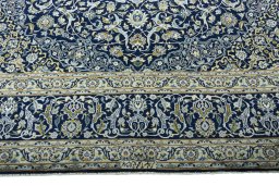 Full view of 2000s Kashan rug from Iran / Persia, 406 × 292 cm in Blue tones