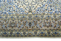 Full view of 2000s Kashan rug from Iran / Persia, 395 × 300 cm in Beige tones