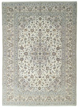 Full view of 2000s Kashan rug from Iran / Persia, 340 × 243 cm in Beige tones
