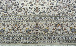 Full view of 2000s Kashan rug from Iran / Persia, 340 × 243 cm in Beige tones