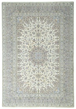 Full view of 2000s Kashan rug from Iran / Persia, 348 × 240 cm in Beige tones