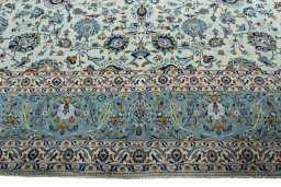 Full view of 2000s Kashan rug from Iran / Persia, 416 × 300 cm in Green tones