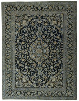 Full view of 2000s Kashan rug from Iran / Persia, 403 × 308 cm in Blue tones
