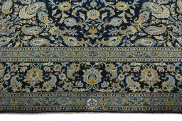 Full view of 2000s Kashan rug from Iran / Persia, 403 × 308 cm in Blue tones