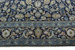 Full view of 2000s Kashan rug from Iran / Persia, 405 × 297 cm in Blue tones
