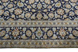 Full view of 1970s Kashan rug from Iran / Persia, 400 × 305 cm in Blue tones
