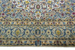 Full view of 2000s Kashan rug from Iran / Persia, 388 × 272 cm in Beige tones