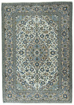 Full view of 2000s Kashan rug from Iran / Persia, 348 × 247 cm in Beige tones