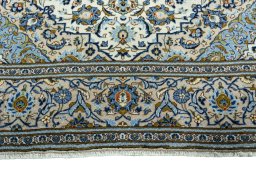 Full view of 2000s Kashan rug from Iran / Persia, 348 × 247 cm in Beige tones