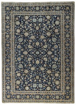 Full view of 2000s Kashan rug from Iran / Persia, 420 × 306 cm in Blue tones
