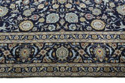 Full view of 2000s Kashan rug from Iran / Persia, 420 × 306 cm in Blue tones