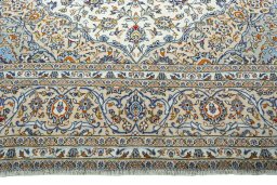 Full view of 2000s Kashan rug from Iran / Persia, 448 × 296 cm in Beige tones