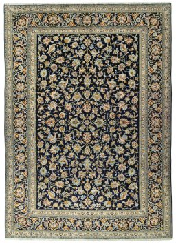 Full view of 2000s Kashan rug from Iran / Persia, 358 × 256 cm in Blue tones