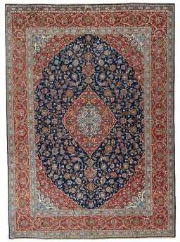 Full view of 2000s Kashan rug from Iran / Persia, 420 × 302 cm in Blue tones