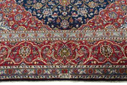 Full view of 2000s Kashan rug from Iran / Persia, 420 × 302 cm in Blue tones